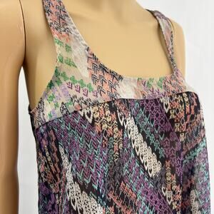 Eclair Purple Boho Tank Top M Southwestern Sheer Chiffon Festival Hippie